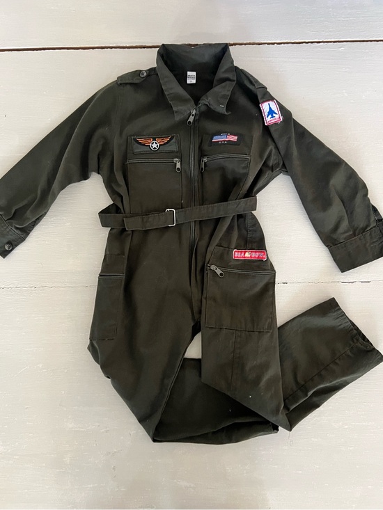 Source Unknown Other - Kids Air Force Pilot Flight Suit Jumpsuit 100% Cotton Olive Green LL Military